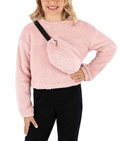 Xtraordinary Big Girls 7-16 Long Sleeve Fuzzy Cropped Sweater With Fanny Pack