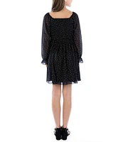 Xtraordinary Big Girls 7-16 Long-Sleeve Glitter-Dot Mesh Fit-And-Flare Dress