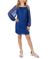 Xtraordinary Big Girls 7-16 Long Sleeve Ruched Glitter-Accented Mesh Sheath Dress