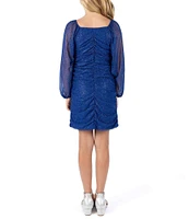 Xtraordinary Big Girls 7-16 Long Sleeve Ruched Glitter-Accented Mesh Sheath Dress