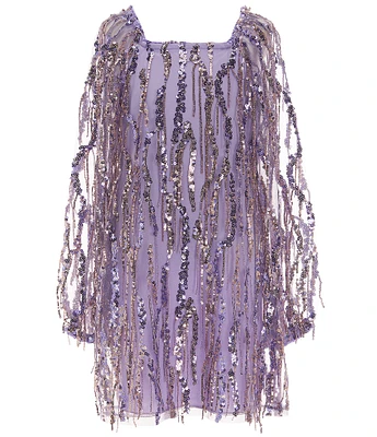 Xtraordinary Big Girls 7-16 Long-Sleeve Sequin-Embellished Fringe-Accented Sheath Dress