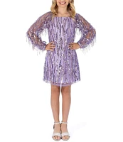 Xtraordinary Big Girls 7-16 Long-Sleeve Sequin-Embellished Fringe-Accented Sheath Dress