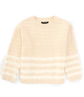 Xtraordinary Big Girls 7-16 Long Sleeve Striped Fuzzy-Detailed Sweater