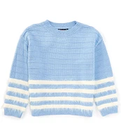 Xtraordinary Big Girls 7-16 Long Sleeve Striped Fuzzy-Detailed Sweater