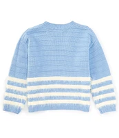 Xtraordinary Big Girls 7-16 Long Sleeve Striped Fuzzy-Detailed Sweater