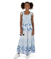 Xtraordinary Big Girls 7-16 Mixed Media Floral Tiered Maxi Dress With Sunglasses