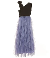 Xtraordinary Big Girls 7-16 One-Shoulder Scuba-Knit/Glitter-Accented Tulle Ball Gown