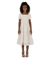 Xtraordinary Big Girls 7-16 Puffed-Sleeve Floral/Clip-Dotted Organza Midi Dress