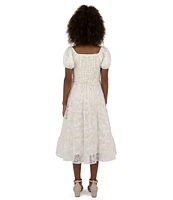 Xtraordinary Big Girls 7-16 Puffed-Sleeve Floral/Clip-Dotted Organza Midi Dress