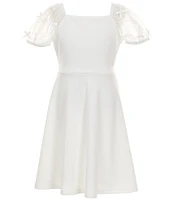 Xtraordinary Big Girls 7-16 Puffed-Sleeve Scuba Crepe Fit-And-Flare Dress