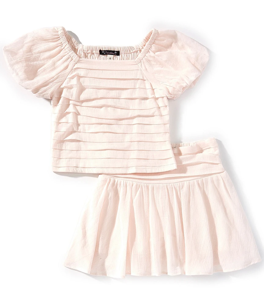 Xtraordinary Big Girls 7-16 Puffed-Sleeve Solid Tunic Top & Matching Skirt Set