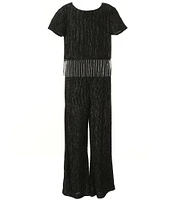 Xtraordinary Big Girls 7-16 Short-Sleeve Fringe-Trimmed Metallic Velvet Jumpsuit