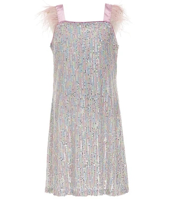 Xtraordinary Big Girls 7-16 Short Sleeve Rainbow Sequin Embellished Shift Dress
