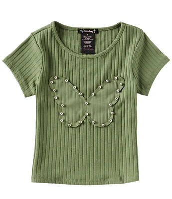 Xtraordinary Big Girls 7-16 Short Sleeve Studded Butterfly Applique Top