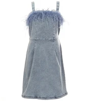 Xtraordinary Big Girls 7-16 Sleeveless Faux-Feather-Trimmed Denim A-Line Dress