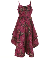 Xtraordinary Big Girls 7-16 Sleeveless Floral Metallic Jacquard High-Low-Hem Dress