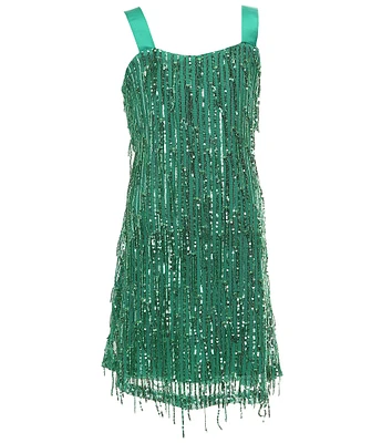 Xtraordinary Big Girls 7-16 Sleeveless Sequin-Embellished Fringe-Trimmed Sheath Dress