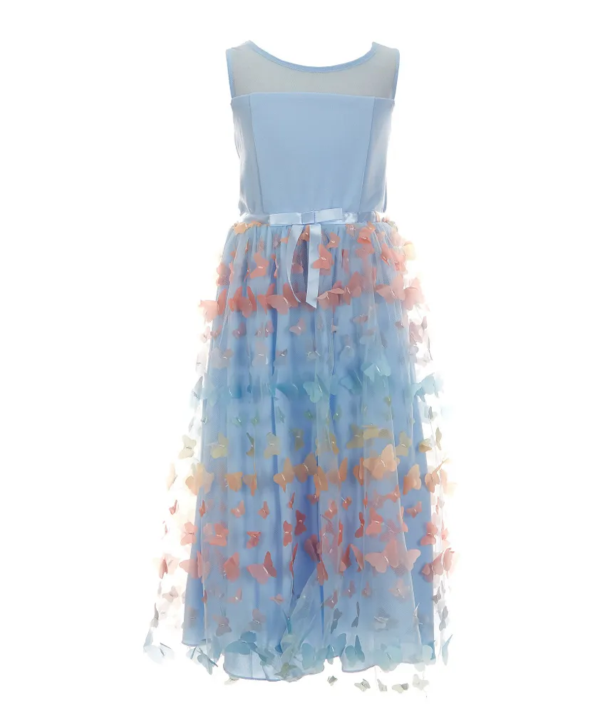 Xtraordinary Big Girls 7-16 Sleeveless Sheer/Solid-Bodice/Butterfly-Appliqued Skirted Midi Dress