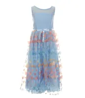 Xtraordinary Big Girls 7-16 Sleeveless Sheer/Solid-Bodice/Butterfly-Appliqued Skirted Midi Dress