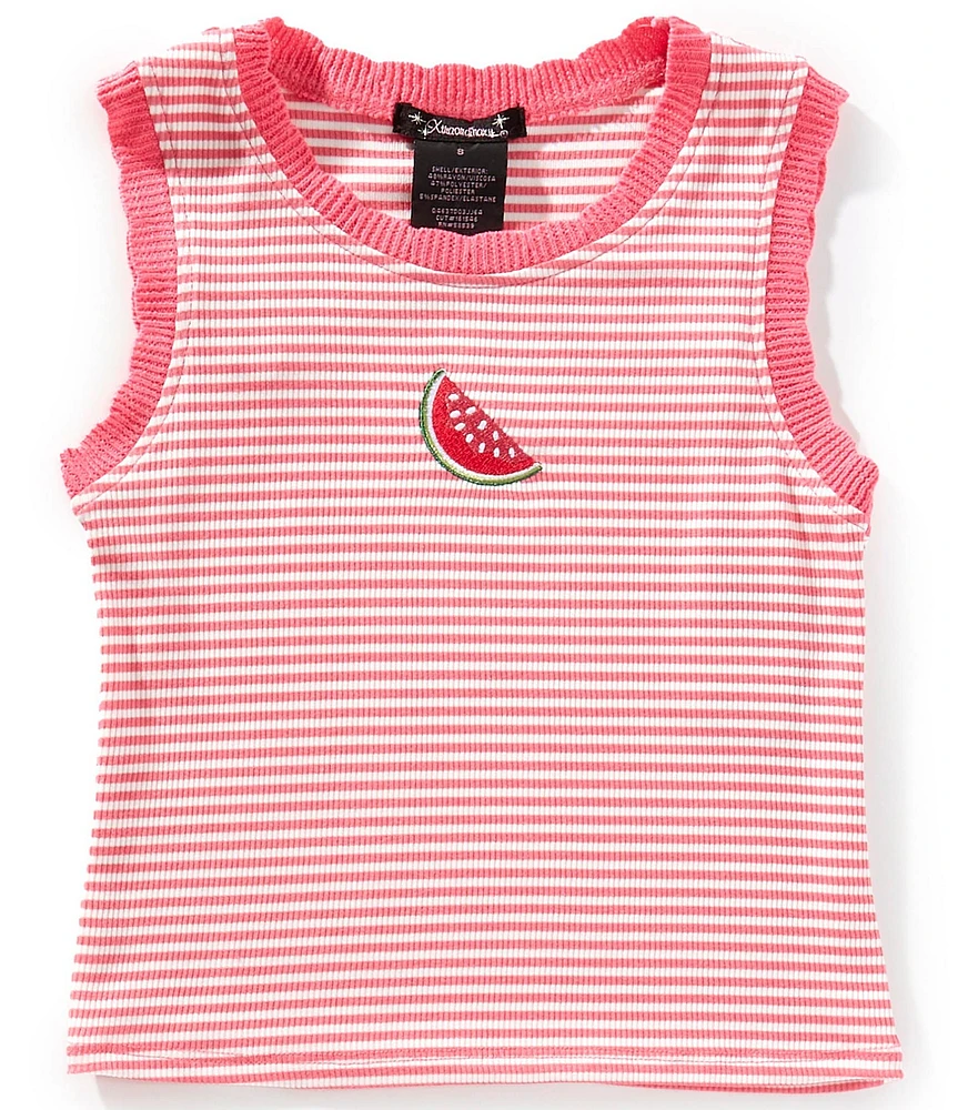 Xtraordinary Big Girls Sleeveless Striped Fruit-Embroidered-Motif Tank Top
