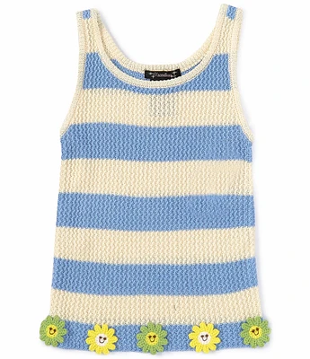 Xtraordinary Big Girls 7-16 Sleeveless Wide-Striped Crochet-Flower Knit Tank Top