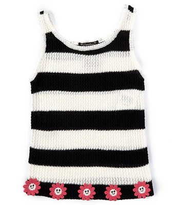 Xtraordinary Big Girls 7-16 Sleeveless Wide-Striped Crochet-Flower Knit Tank Top