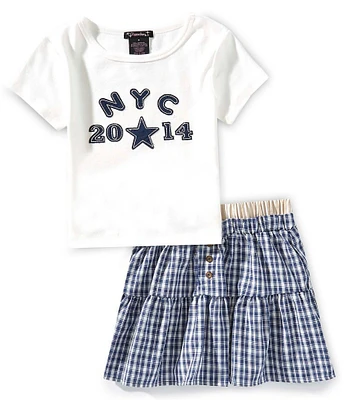 Xtraordinary Big Girls Short-Sleeve NYC T-Shirt & Plaid Skirt Set
