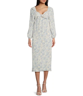 Xtraordinary Ditsy Floral Print Long Sleeve Smocked Back Midi Dress