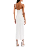 Xtraordinary Drape Neck Shirred Side Slit Drawstring Midi Dress