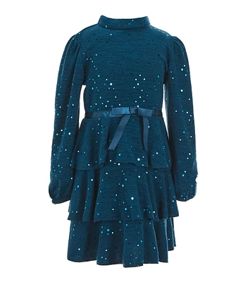 Xtraordinary Little Girls 4-6X Long Sleeve Tiered Spangle-Mesh Fit & Flare Dress