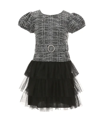 Xtraordinary Little Girls 4-6X Puffed Sleeve Boucle/Tulle Fit & Flare Dress