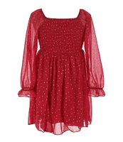 Xtraordinary Little Girls 4-6X Sheer-Sleeve Glitter-Accented Mesh Fit & Flare Dress