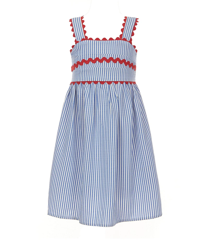 Xtraordinary Little Girls 4-6X Sleeveless Ricrac-Trimmed Striped Seersucker Dress