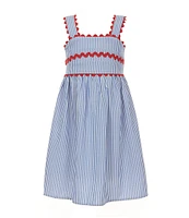 Xtraordinary Little Girls 4-6X Sleeveless Ricrac-Trimmed Striped Seersucker Dress