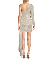 Xtraordinary One Shoulder Sequin Wrap Drape Mini Dress