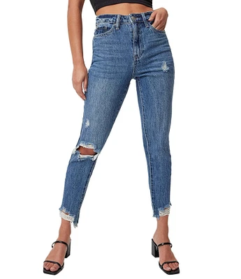 YMI Jeanswear High Rise Slim Straight Leg Raw Ankle Jeans