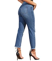 YMI Jeanswear High Rise Slim Straight Leg Raw Ankle Jeans