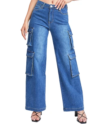 YMI Jeanswear High Rise Wide Leg Double Cargo Jeans