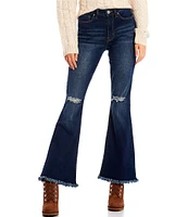 YMI Jeanswear Love Mid Rise Fray Hem Flare Jeans