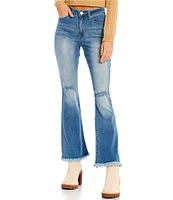 YMI Jeanswear Love Mid Rise Fray Hem Flare Jeans