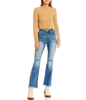 YMI Jeanswear Love Mid Rise Fray Hem Flare Jeans