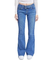 YMI Jeanswear Low Rise Denim Belt Frayed Hem Flare Jeans