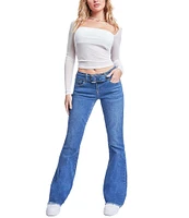 YMI Jeanswear Low Rise Denim Belt Frayed Hem Flare Jeans