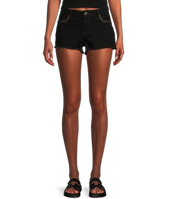 YMI Jeanswear Mid Rise Contrast Stitched Frayed Hem Denim Shorts