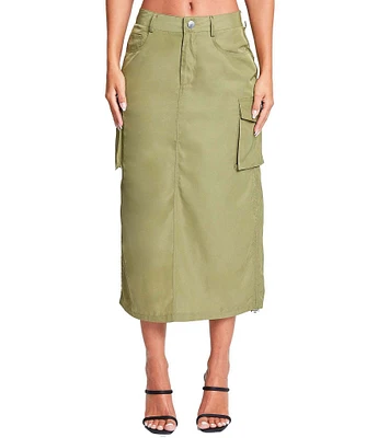 YMI Jeanswear Mid Rise Midi Cargo Skirt