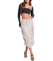 YMI Jeanswear Mid Rise Midi Cargo Skirt