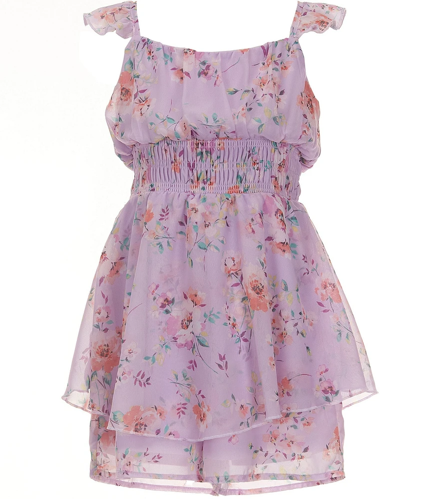 Zunie Big Girls 7-16 Flutter-Sleeve Floral-Print Romper