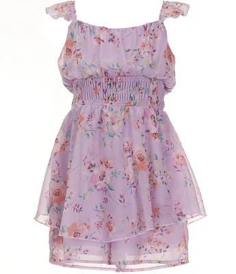 Zunie Big Girls 7-16 Flutter-Sleeve Floral-Print Romper