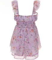 Zunie Big Girls 7-16 Flutter-Sleeve Floral-Print Romper