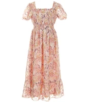 Zunie Big Girls 7-16 Puffed Sleeve Floral-Burnout Chiffon Long Dress